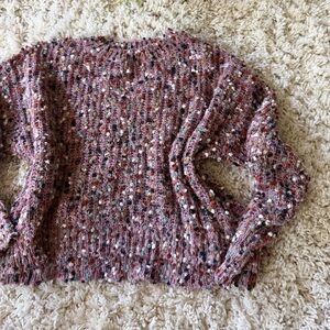 Lush Speckled Knit Sweater in Purple and White